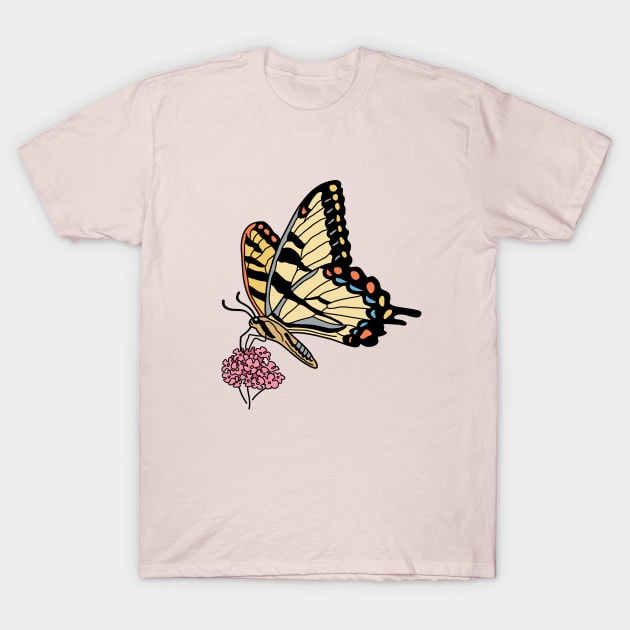 Eastern Swallowtail Butterfly on Pink Flowers T-Shirt by NaturalDesign